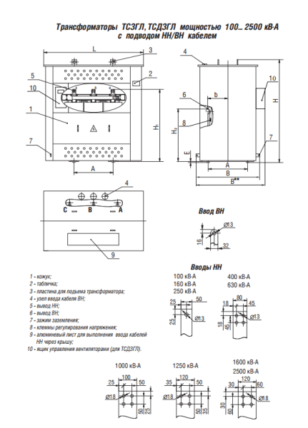 ТСЗГЛ 1600/6,3/0,4 У/Ун-0 У3 трансформатор НН/ВН