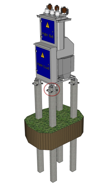 Узел крепления КТПМ на ж/б опору ПТ-43