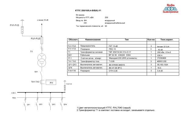 КТПСл 250/10/0,4-В/В(К)-У1