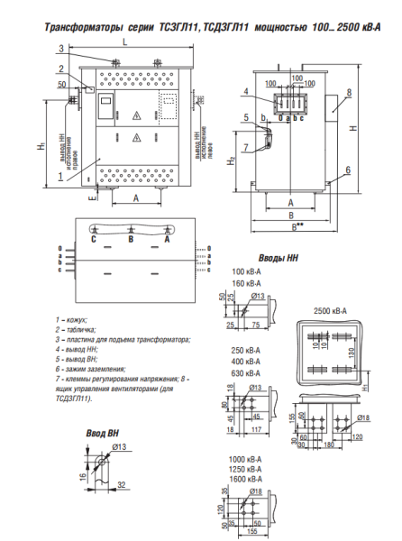 ТСДЗГЛ11 1000/6/0,4 У/Ун-0 У3 трансформатор